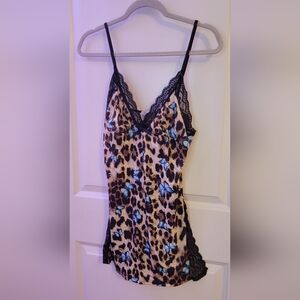 Soft Leopard & Blue Butterfly Lace Detail Dress Size M